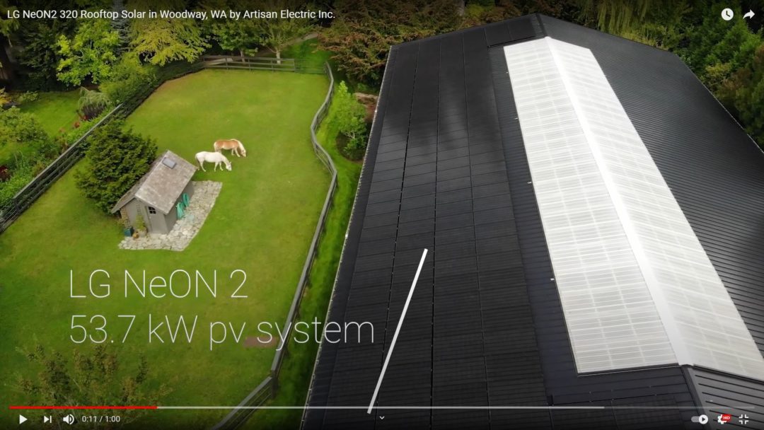 53.7 kW LG NeON2 solar PV array in Woodway, Washington
